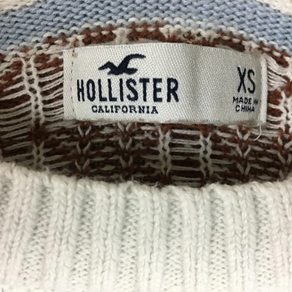 Hollister Sweater XS Womens Fair Isle Oversize Textured Knit Brown Soft Crewneck